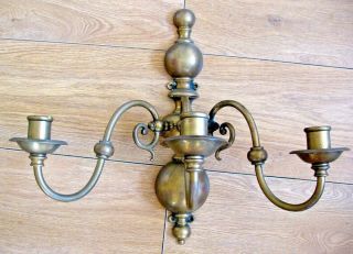 Old Antique Vintage Solid Brass French Style 3 Arm Wall Mounted Candle Sconce