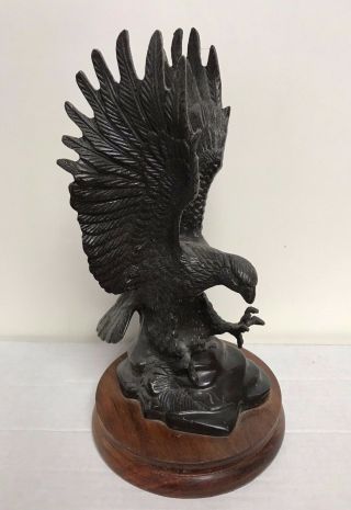 Vintage American Bald Eagle Metal Statue With Wood Base Estate Find