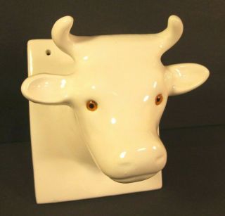 Towle Or Marsh Vintage White Ceramic Cow Bull Head Towel Apron Holder Wall Hook