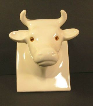 Towle or Marsh Vintage White Ceramic Cow Bull Head Towel Apron Holder Wall Hook 2