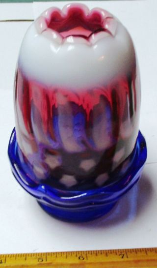 Vintage Fenton Glass Stars & Stripes Fairy Lamp Cranberry Opalescent Cobalt