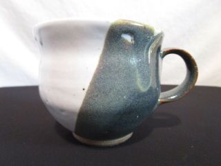 White,  Blue & Green Hand Made/thrown Artist Signed Pottery Coffee/tea Mug