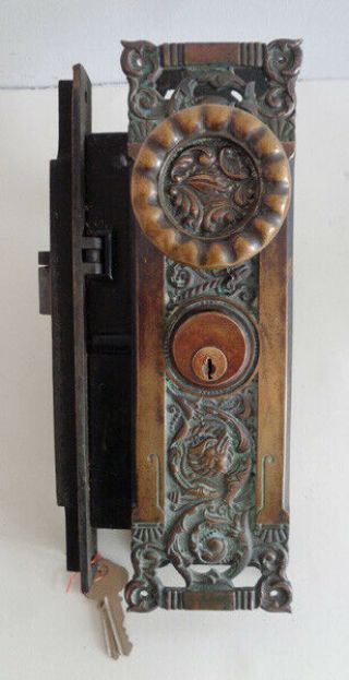 Antique Corbin Bronze Doorknob Mortise Lock Set W/key Large Door Knob