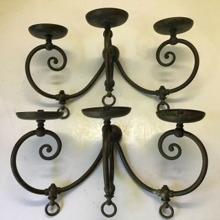 Pair Antique Brass 3 Arm Wall Sconce Gas Light Lamp Fixtures To Restore
