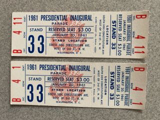 John F.  Kennedy - Inaugural Parade Tickets w/reserved seating,  1/20/1961 2