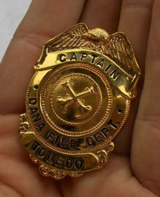 Rare Vintage Fireman Fire Department Fighter Badge 2 " Captain Dana Toledo Brass