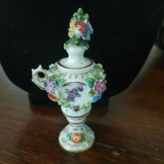 Vintage Mini Floral Hand Painted Ceramic Pitcher Vase With Lid