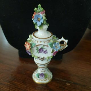 Vintage Mini Floral Hand Painted Ceramic Pitcher Vase With Lid 2