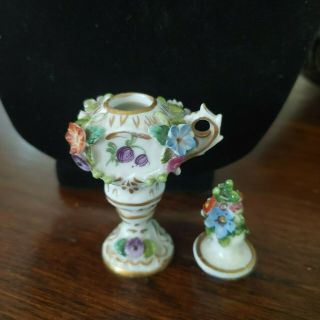 Vintage Mini Floral Hand Painted Ceramic Pitcher Vase With Lid 3