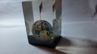 Vintage World Globe With American Flag In Lucite - Paper Weight - 1 7/8  Base