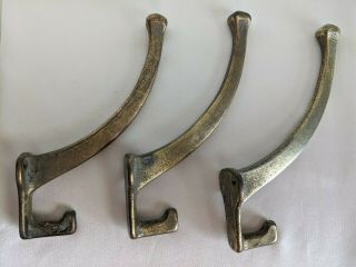 3 Matching Vintage Rustic Brass Color Mission Hall Tree Coat Rack Double Hooks