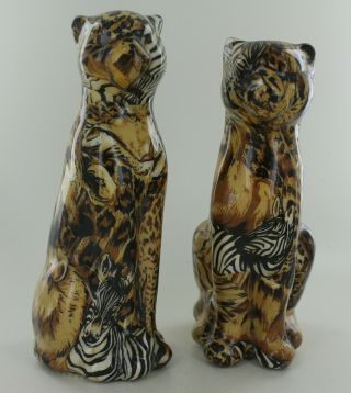 La Vie Big Cat Figurines - Safari Pattern Animal Print - Lioness Cheetah - Rare