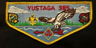 Oa Yustaga Lodge 385 Bsa Gulf Coast Council Patch Yellow Border Rare Flap