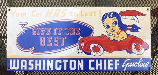 Vintage Washington Chief Gasoline Indian In Car 18 " Porcelain Metal Gas Oil Sign