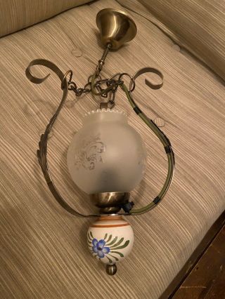 Vintage Victorian Antique Brass & Porcelain Ceiling Lamp