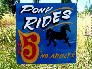 Vintage Metal Carnival Pony Ride Sign Circus Amusement Midway Fair Horse Kid
