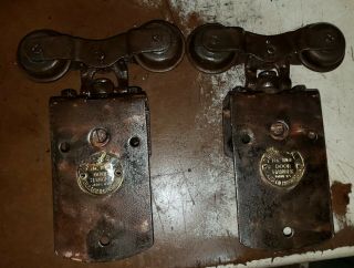 Vintage Pair Cannonball Barn Door Rollers Hangers W Brackets 1068 H.  H.  F.  & Co.