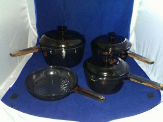 7 Pc Vintage Corning Ware Visions Cookware Saucepans Amber 2.  5,  1,  1.  5,  7 " Skillet