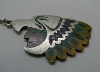 Vtg Taxco Signed Los Castillo Sterling Silver Eagle Head Mosaic Inlay Pendant