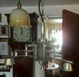 Art Deco Chrome 3 Arm Ceiling Light With Chain & Ceiling Rose