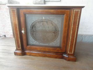 Vintage Wood Cabinet Lighted With Etched Glass And Glass Shelf