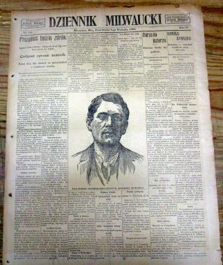 1901 Polish Language Milwaukee Newspaper W Portrait O Mckinley Assassin Czolgosz