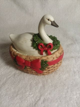 Vintage Schmid Christmas Goose Music Box - Plays " Joy To The World "