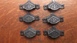 Six Antique Fancy Iron Victorian Drawer Handles Or Pulls 1885 Patented