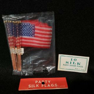 Vintage 50s 60s Silk Party Flags 50 Star Japan 10 Pack Open
