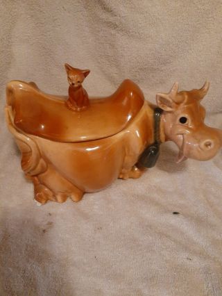 Authenic Vintage Brush Mccoy Cow With Cat Cookie Jar W10
