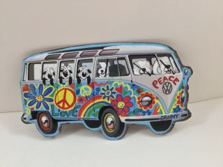 Hand Painted Old English Sheepdog Metal Sign Hippie Bus 1 With Sheep