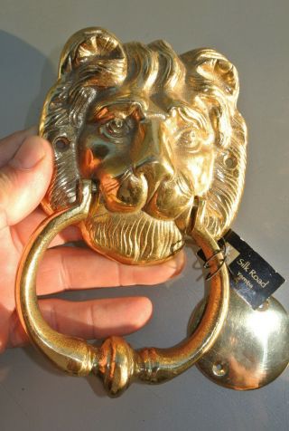 Lion Head Heavy Polished Door Knocker Solid Brass Vintage Old Style House 7 " B