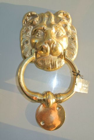 LION head heavy POLISHED Door Knocker SOLID BRASS vintage old style house 7 