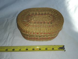 Vintage Hand Woven Covered Coil Basket W/ Lid.