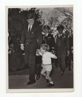 John F.  Kennedy Jr.  With Father John F.  Kennedy - Vintage Wire Service Photo