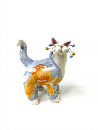 Amy Lacombe Annaco Creations Whimsiclay Ceramic Cat Figurine 2001 Blue Sky Sun