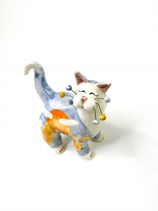 Amy Lacombe Annaco Creations Whimsiclay Ceramic Cat Figurine 2001 Blue Sky Sun 2