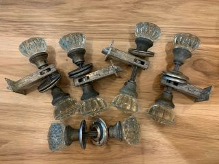 Five Pairs Of Vintage/antique 12 Point Crystal Glass & Brass Door Knobs