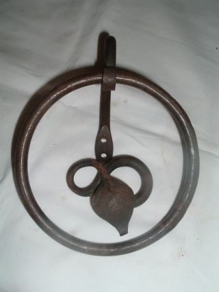 Unusual Antique Hand Forged Blacksmith Made Lg Ring Door Knocker / Vine Leaf