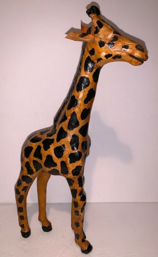Vintage Leather Wrapped Giraffe Large Statue Decor Figure 15 " Tall