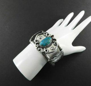 Vintage Taxco Cuff Bracelet Southwestern Turquoise Solid 925 Sterling Silver 6.  5