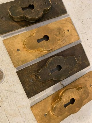 Set 4 key hole antique Victorian era brass pocket door pull handles flush 3