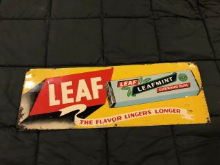 Vintage Embossed Tin Leaf Leafmint Chewing Gum Sign Spearmint Candy