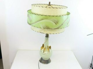 Green Mid Century Vintage Style 3 Tier Fiberglass Shade Table Lamp Retro Mcm