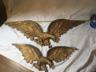 Set Of 2 Vintage Metal Flying Decorative Eagle Wall Plaques