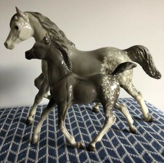 Glossy Dapple Grey Running Mare And Foal Vintage Breyer Horses 123 And 133