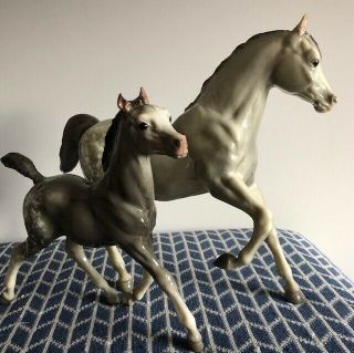 Glossy Dapple Grey Running Mare and Foal Vintage Breyer Horses 123 and 133 2