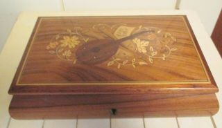 Vintage Sorrento Intarsio Inlaid Wood Footed Musical Jewelry Box -