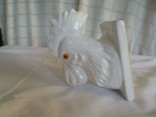 Vintage White Ceramic Rooster,  Chicken Head Towel Apron Hook,  Rack Wall Mount