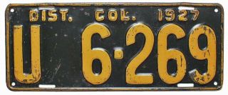 Washington Dc District Of Columbia 1927 License Plate,  U 6269